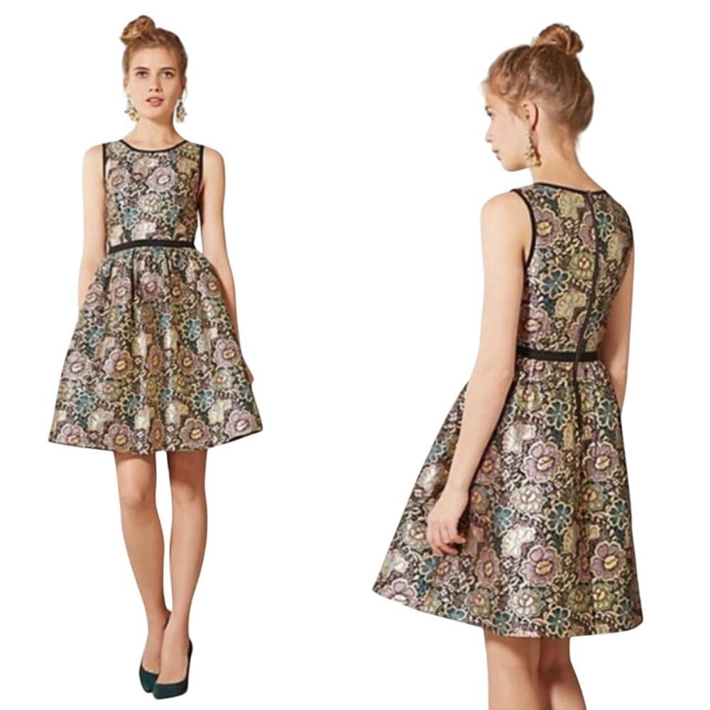 Ladakh Anthropologie opulence gold floral dress size 4